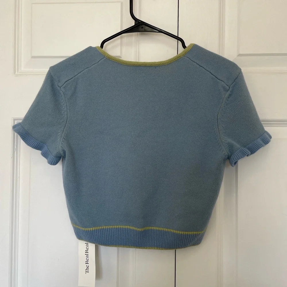 Guizio Blue and Green Knit Crop Top- Large - Picture 4 of 12
